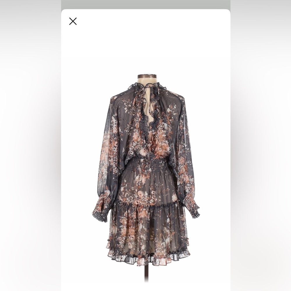 Lovestitch Boho Dark Grey Floral Low Cut Long Sleeve Dress…Size Large - Picture 10 of 10
